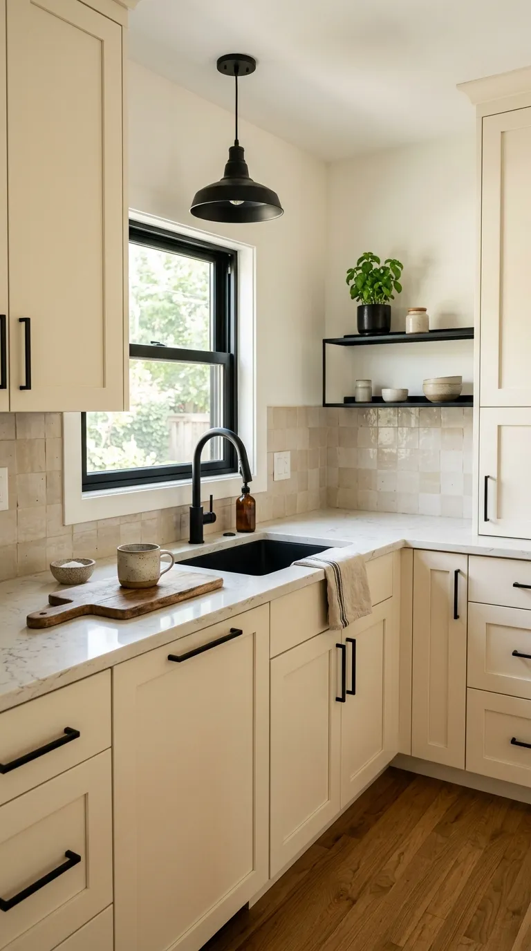 small kitchen color ideas Soft Black Accents