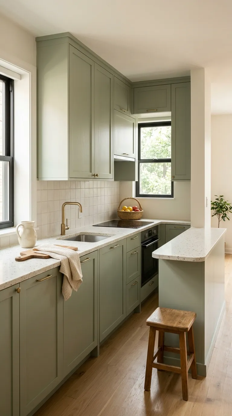 small kitchen color ideas Soft Sage Cabinets