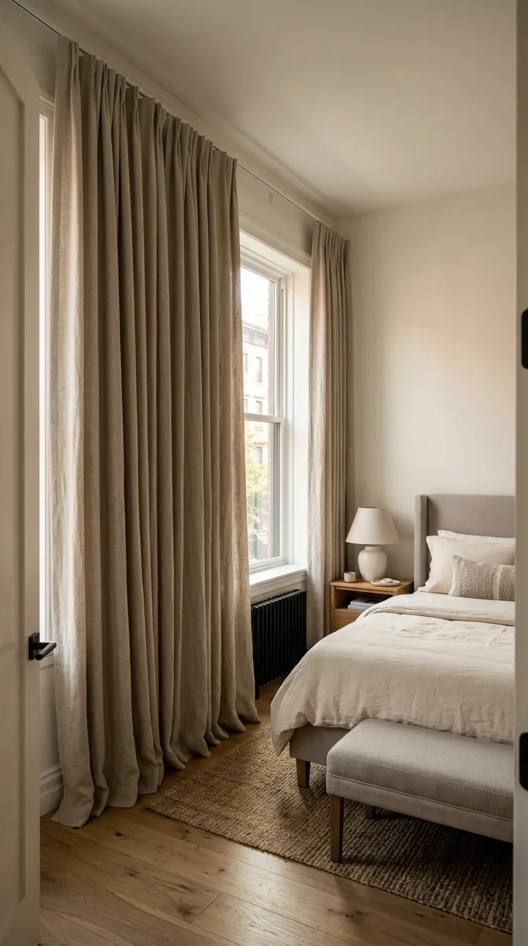 small luxury bedroom decor ideas Add Floor-to-Ceiling Curtains