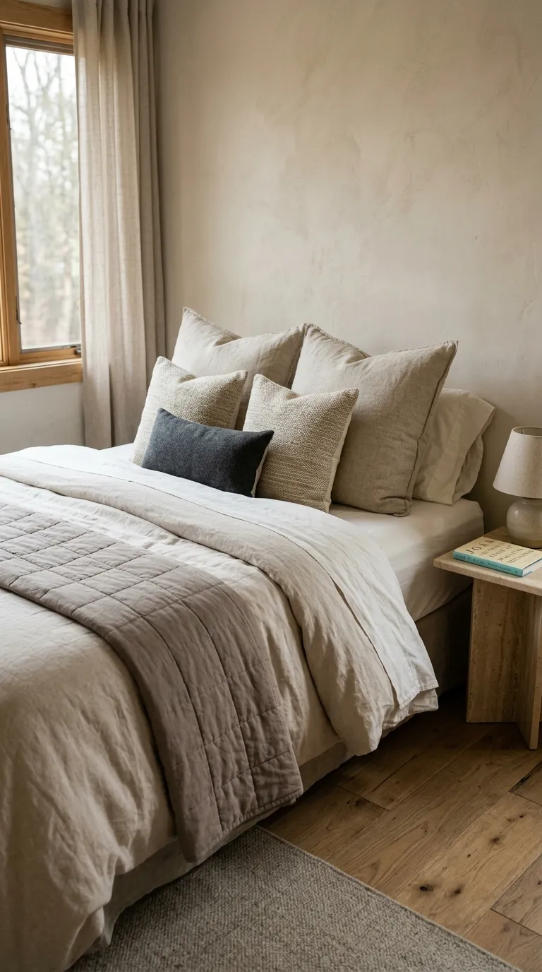 small luxury bedroom decor ideas Layer Plush Bedding in Soft Neutrals