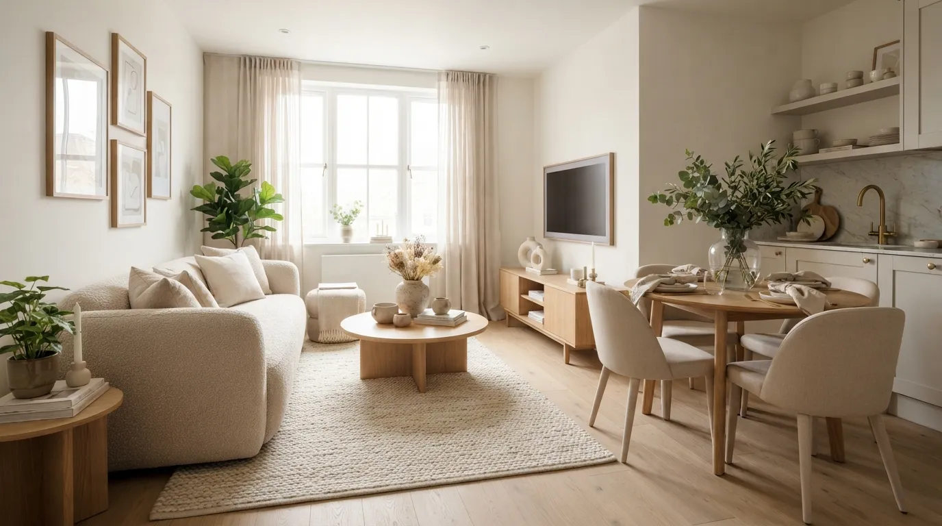 small room setup Layered Neutral Palette