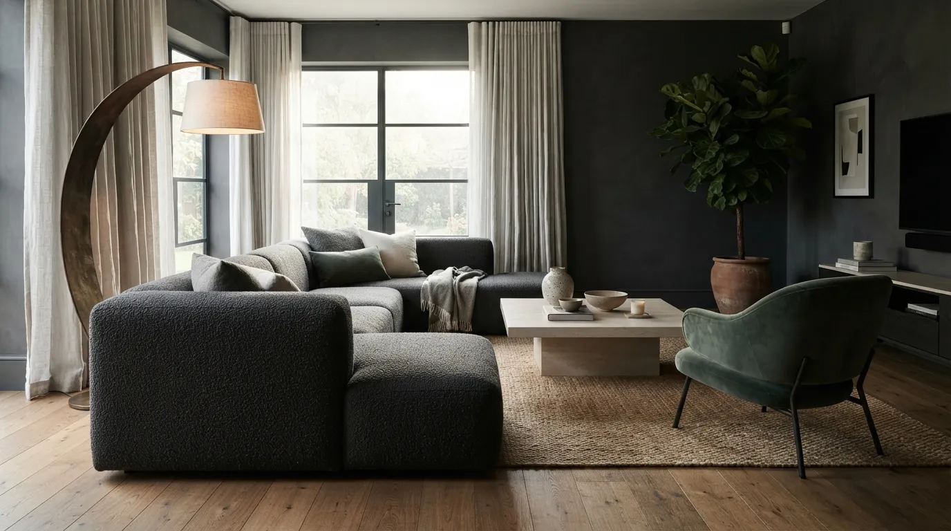 trending color combinations for home Charcoal and Muted Green