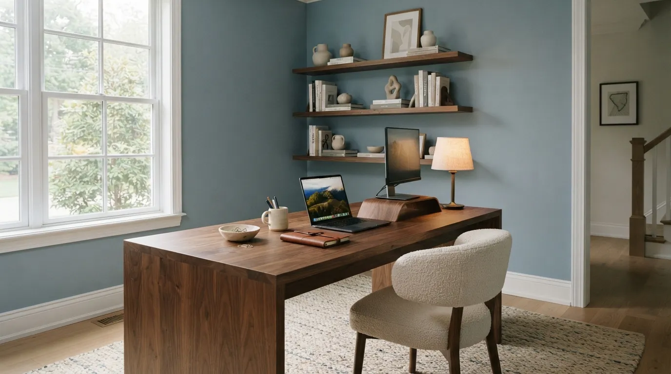 trending color combinations for home Dusty Blue and Walnut