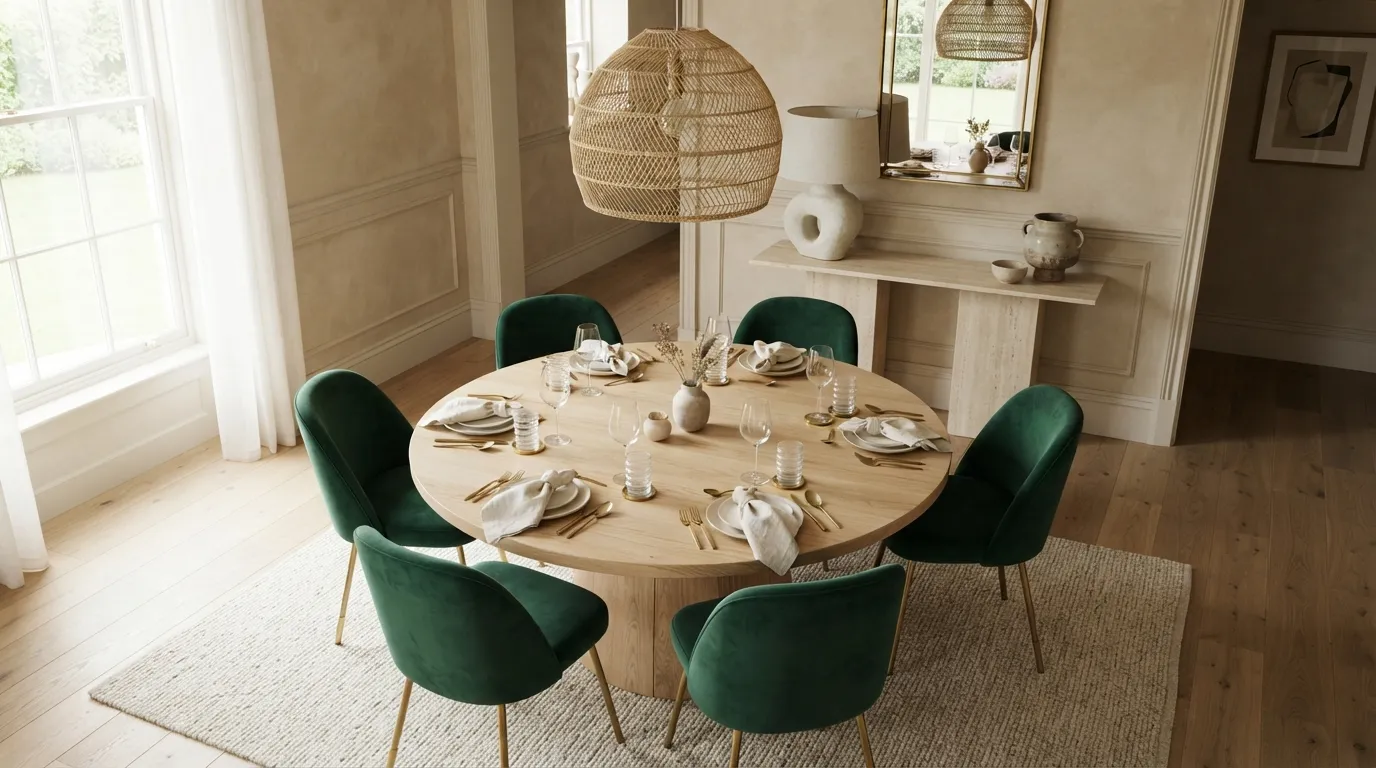 trending color combinations for home Emerald and Soft Beige