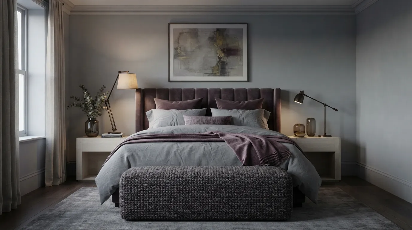 trending color combinations for home Plum and Soft Gray