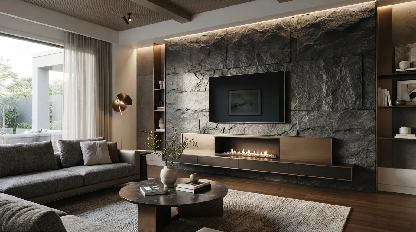 tv wall design Charcoal Stone Panels