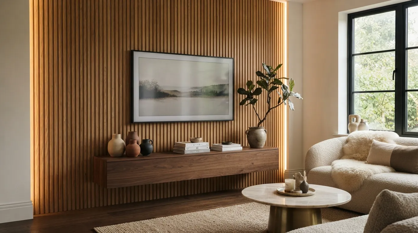 tv wall design Fluted Wood Panels