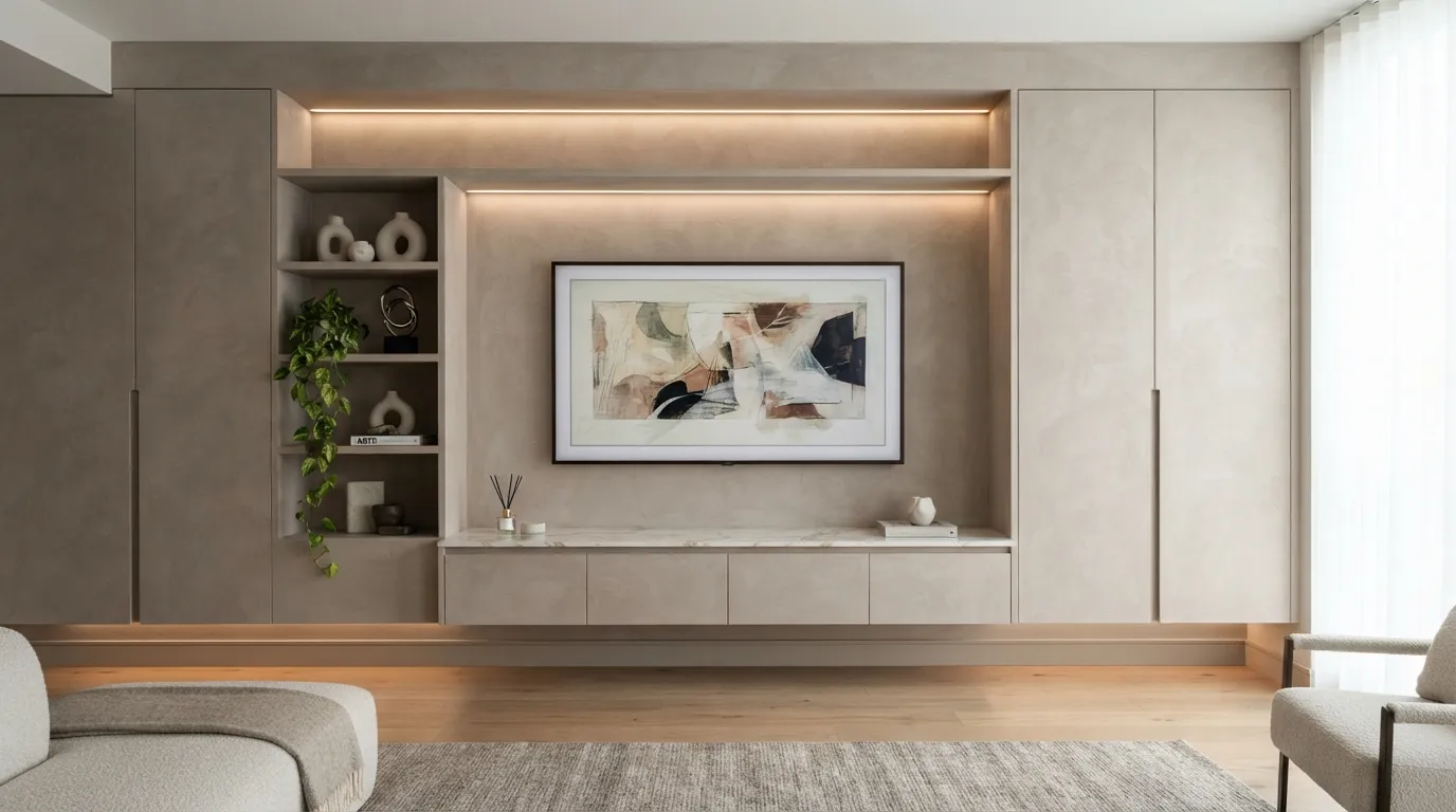 tv wall design Frameless Hidden Storage