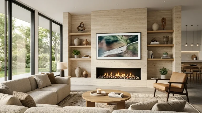 tv wall design with fireplace
