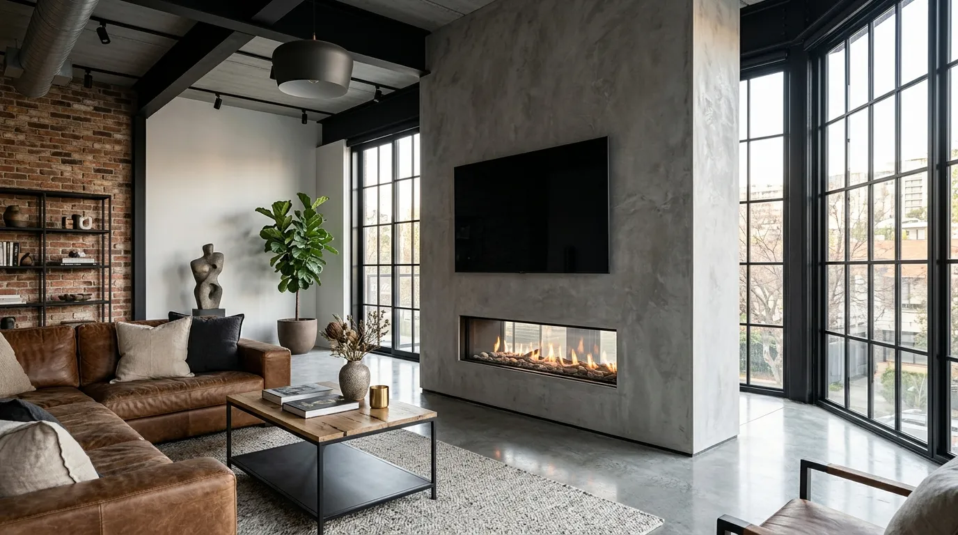 tv wall design with fireplace Concrete Statement Wall
