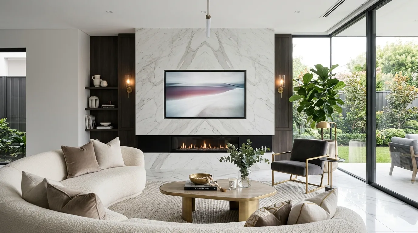 tv wall design with fireplace Marble Accent Wall