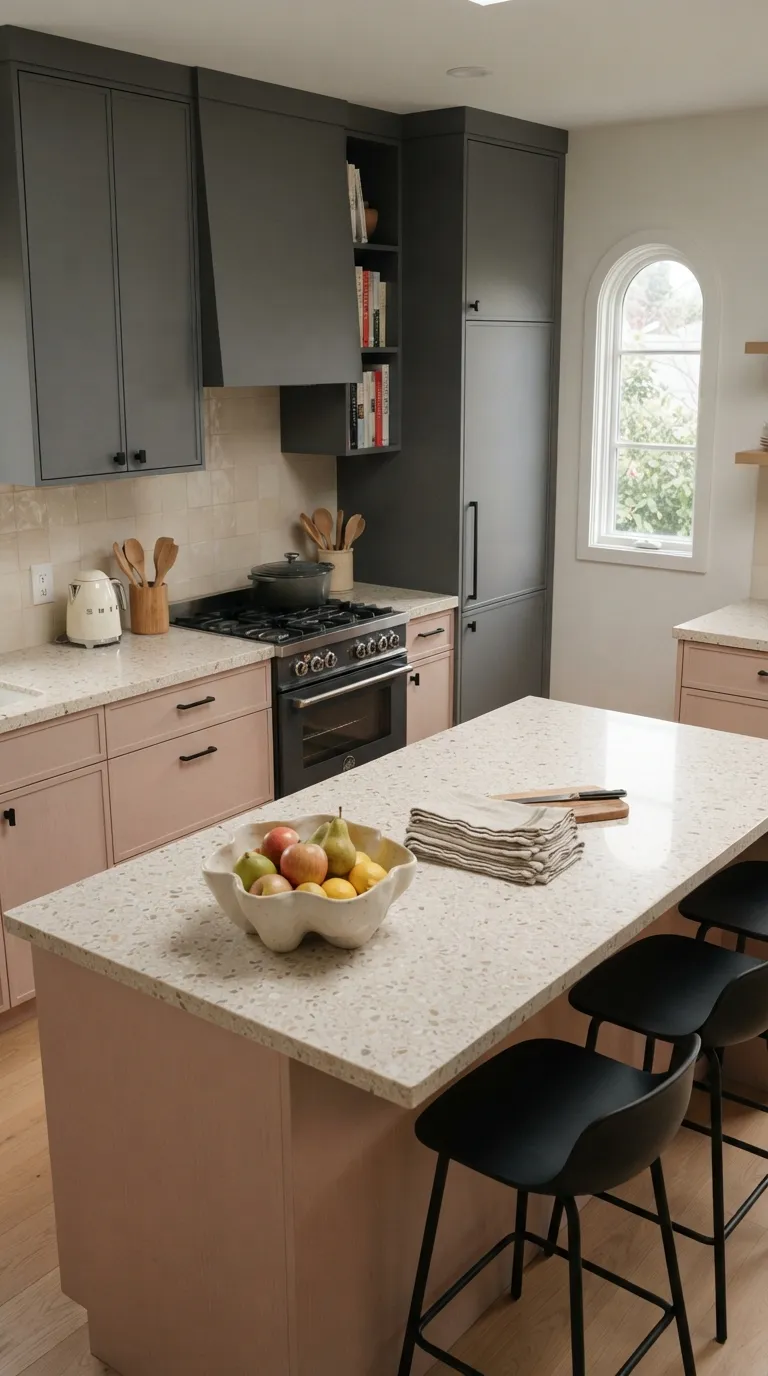 two tone kitchen color ideas Blush Pink and Charcoal