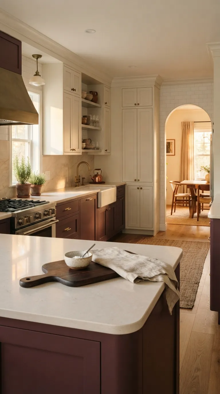 two tone kitchen color ideas Burgundy and Pale Cream