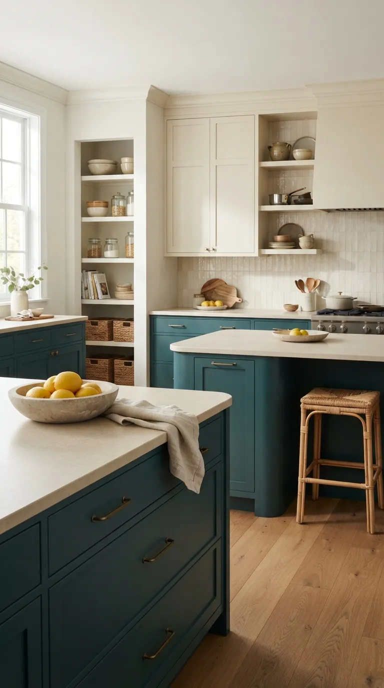 two tone kitchen color ideas Cream and Deep Teal