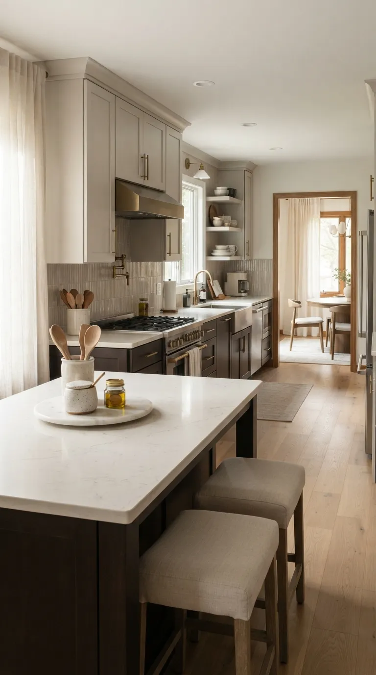 two tone kitchen color ideas Greige and Espresso Brown