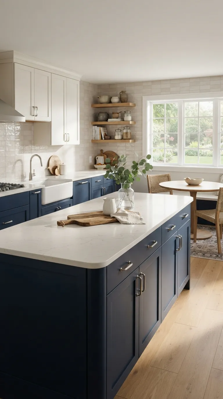 two tone kitchen color ideas Navy and Warm White