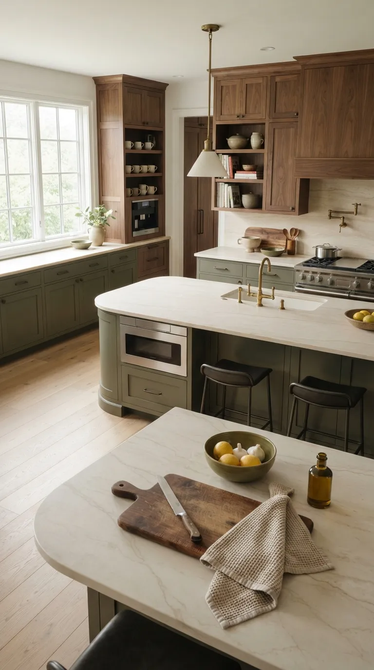 two tone kitchen color ideas Olive and Natural Walnut