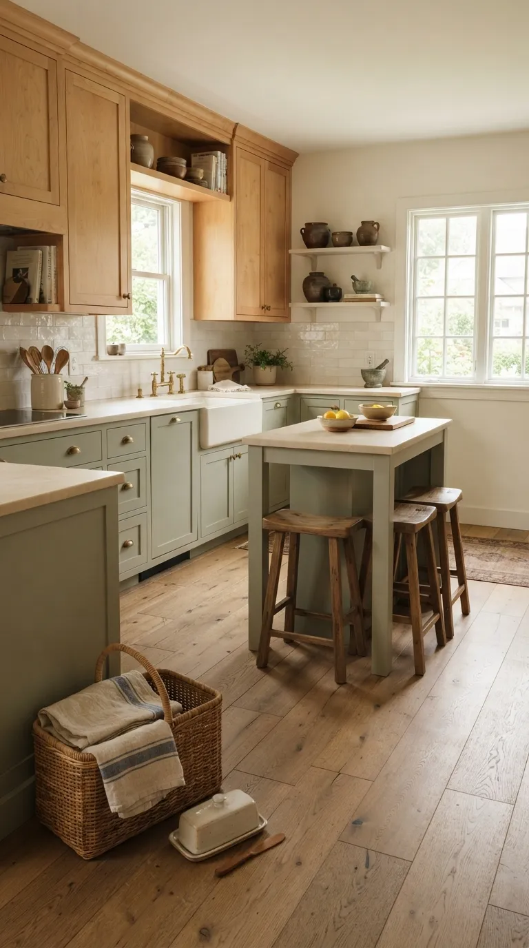 two tone kitchen color ideas Sage and Natural Maple