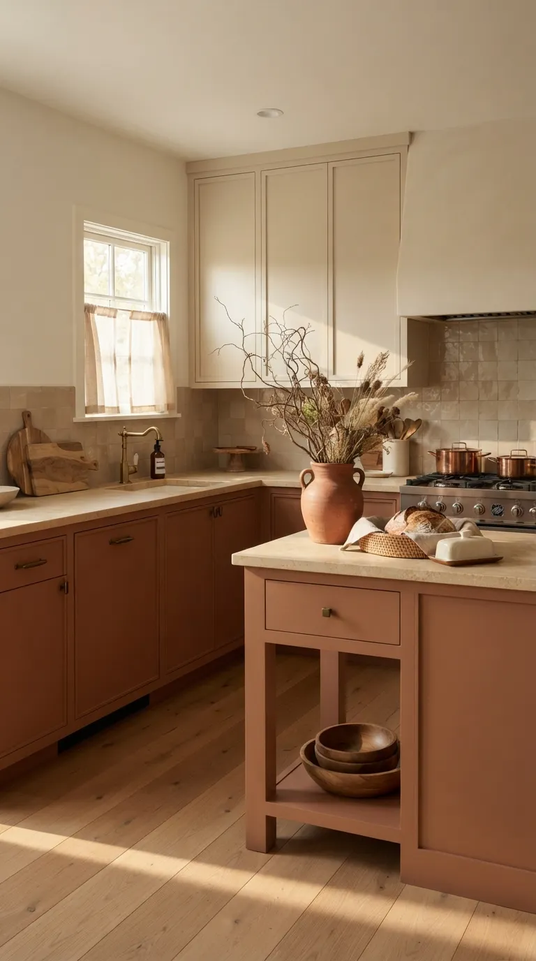 two tone kitchen color ideas Terracotta and Soft Beige