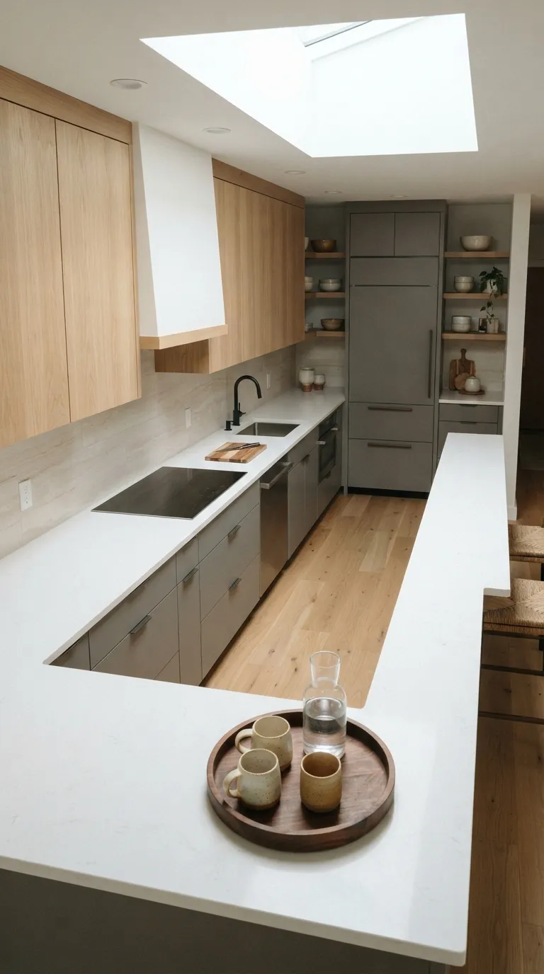 two tone kitchen color ideas Warm Gray and White Oak