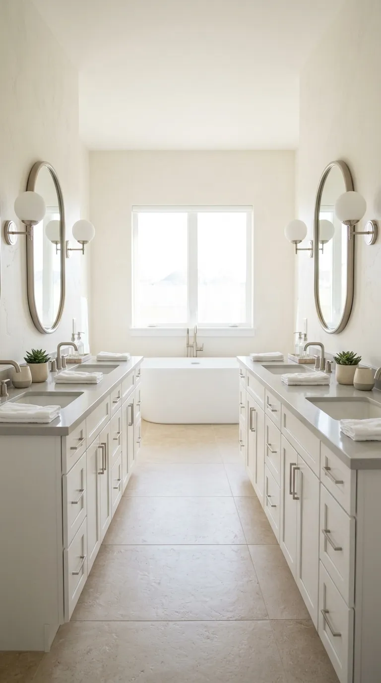 white bathroom vanity ideas Double White Vanity for a Spacious Bathroom
