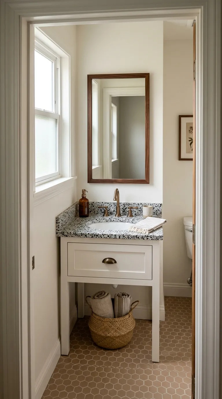 white bathroom vanity ideas Narrow White Vanity for a Powder Room