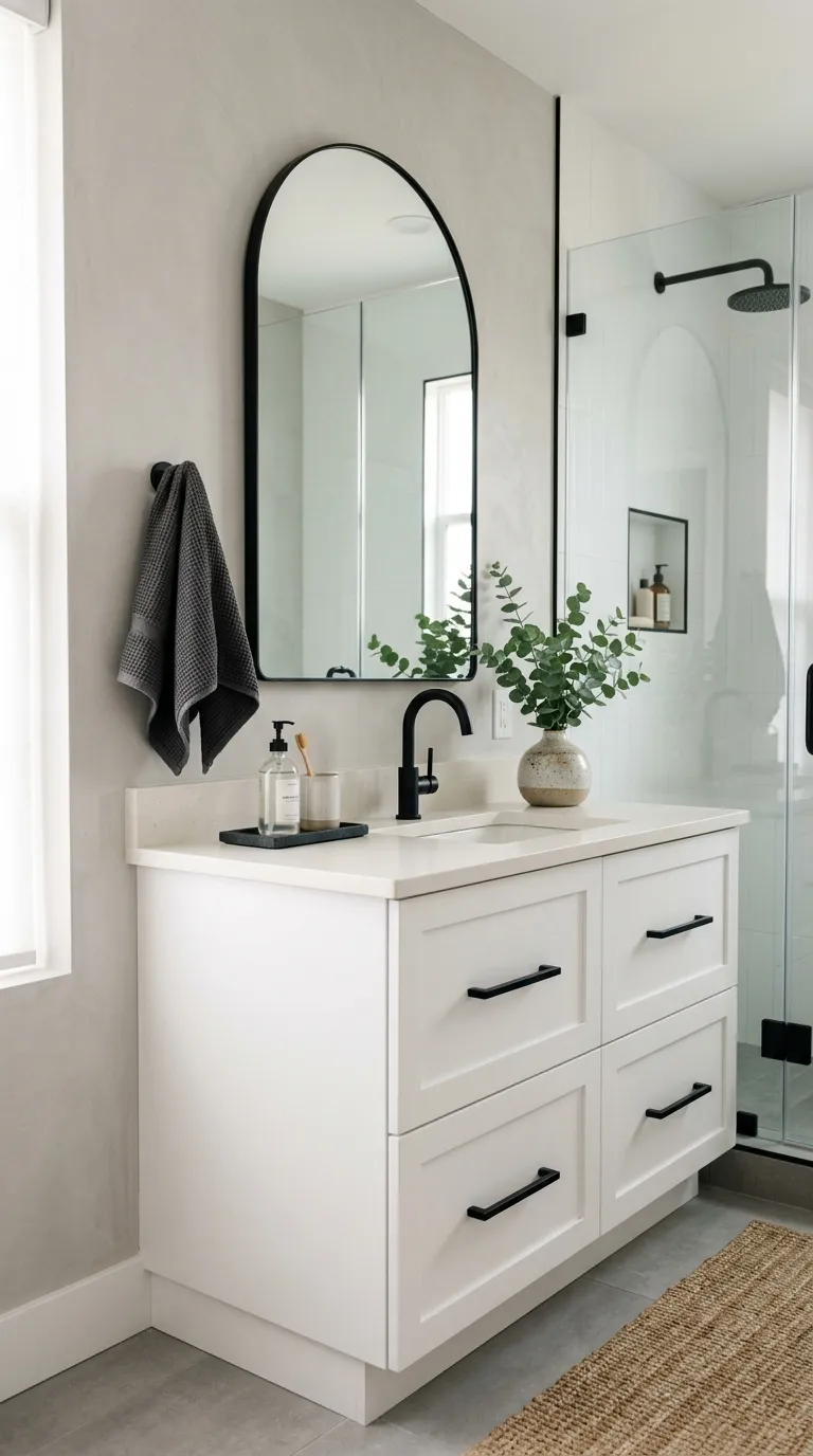 white bathroom vanity ideas White Vanity With Black Hardware
