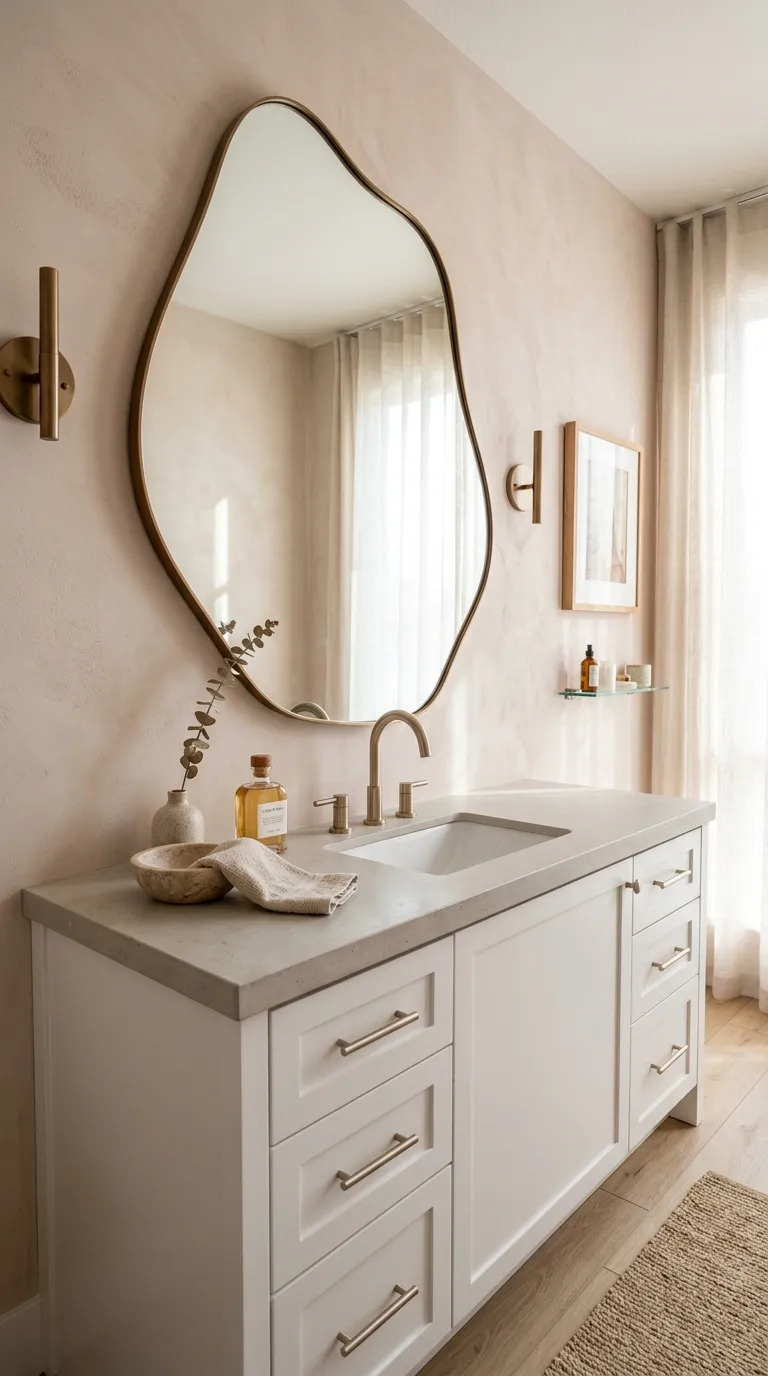 white bathroom vanity ideas White Vanity With Soft Blue Walls