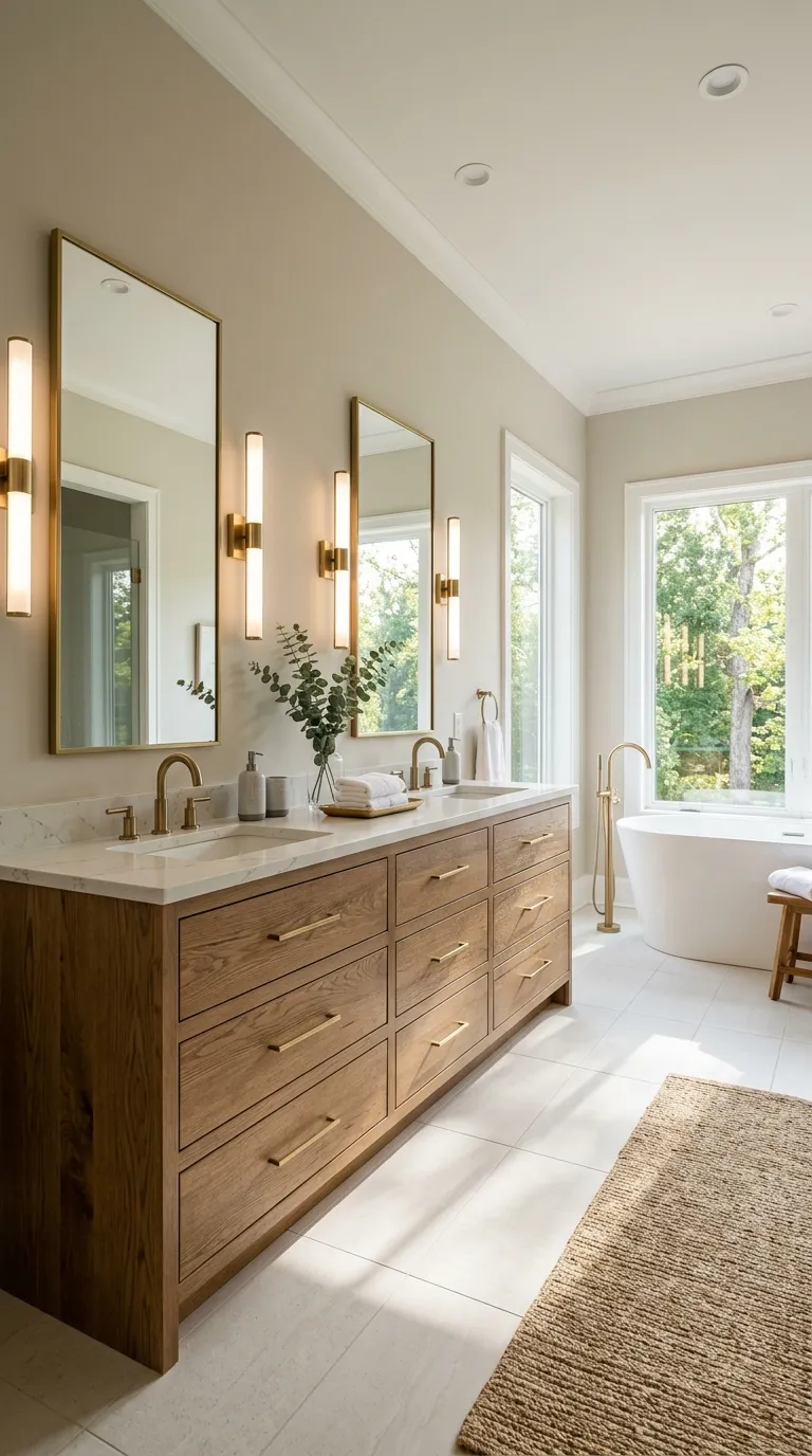 wood bathroom vanity ideas Double Wood Vanity for a Spacious Primary Bath