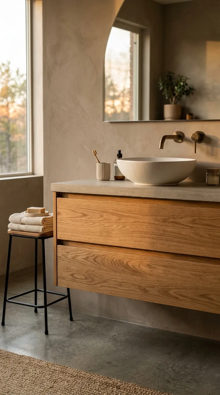 wood bathroom vanity ideas Floating Oak Vanity With Vessel Sink