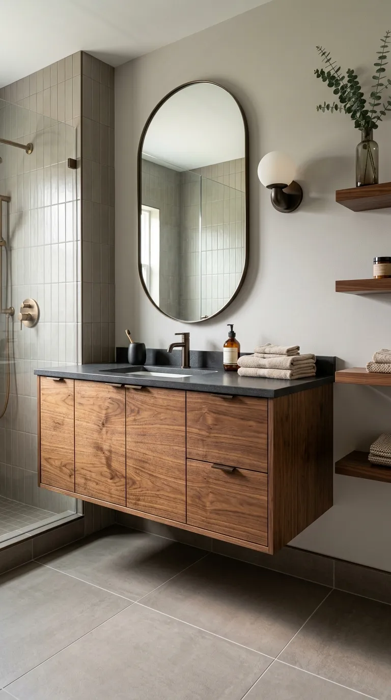 wood bathroom vanity ideas Floating Walnut Vanity for a Modern Look