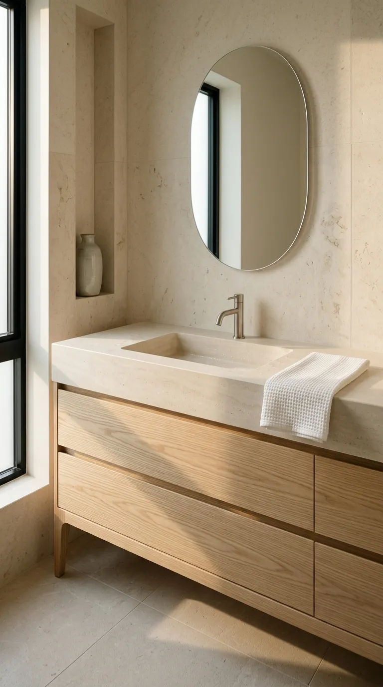 wood bathroom vanity ideas Minimalist Ash Vanity With Integrated Sink