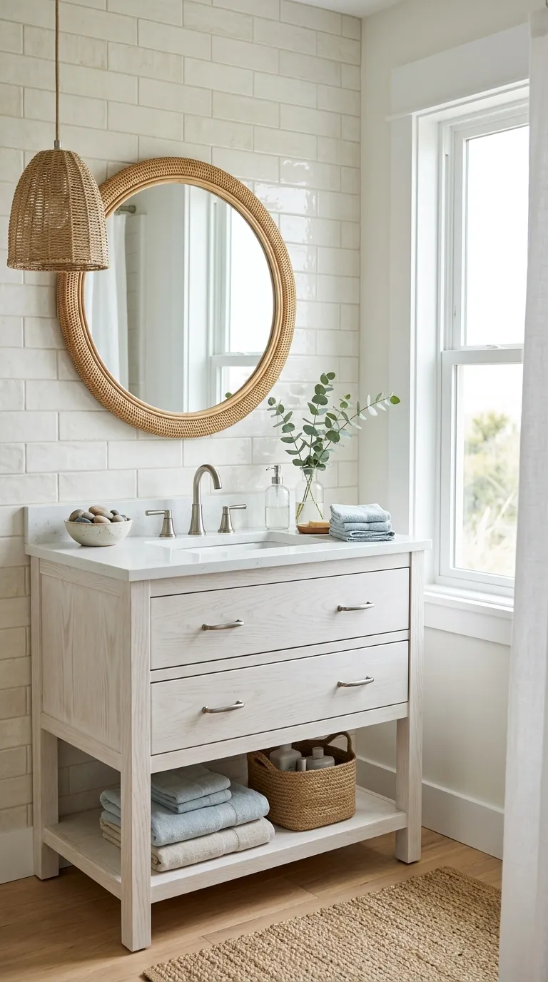 wood bathroom vanity ideas Whitewashed Wood Vanity for a Coastal Bathroom