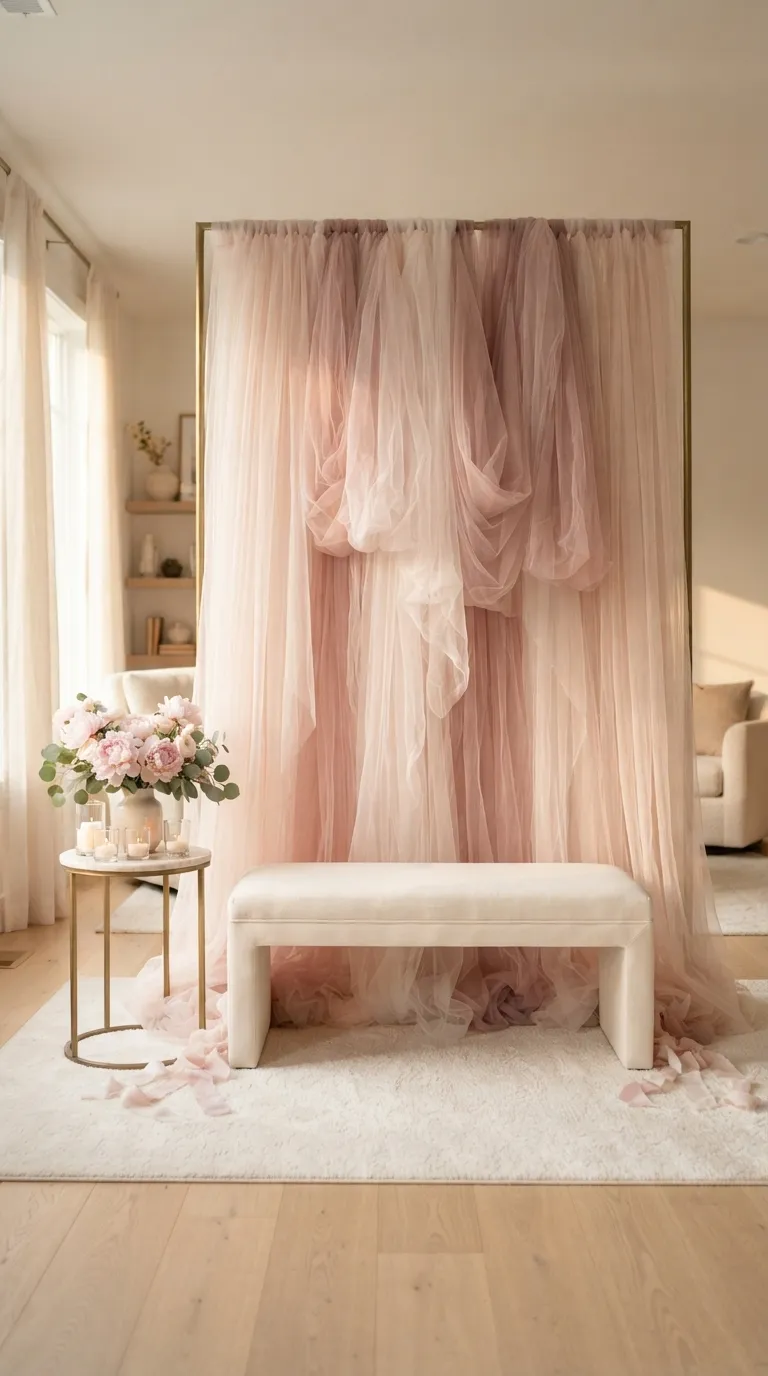 16th Birthday Pink Theme Pink Tulle Backdrop