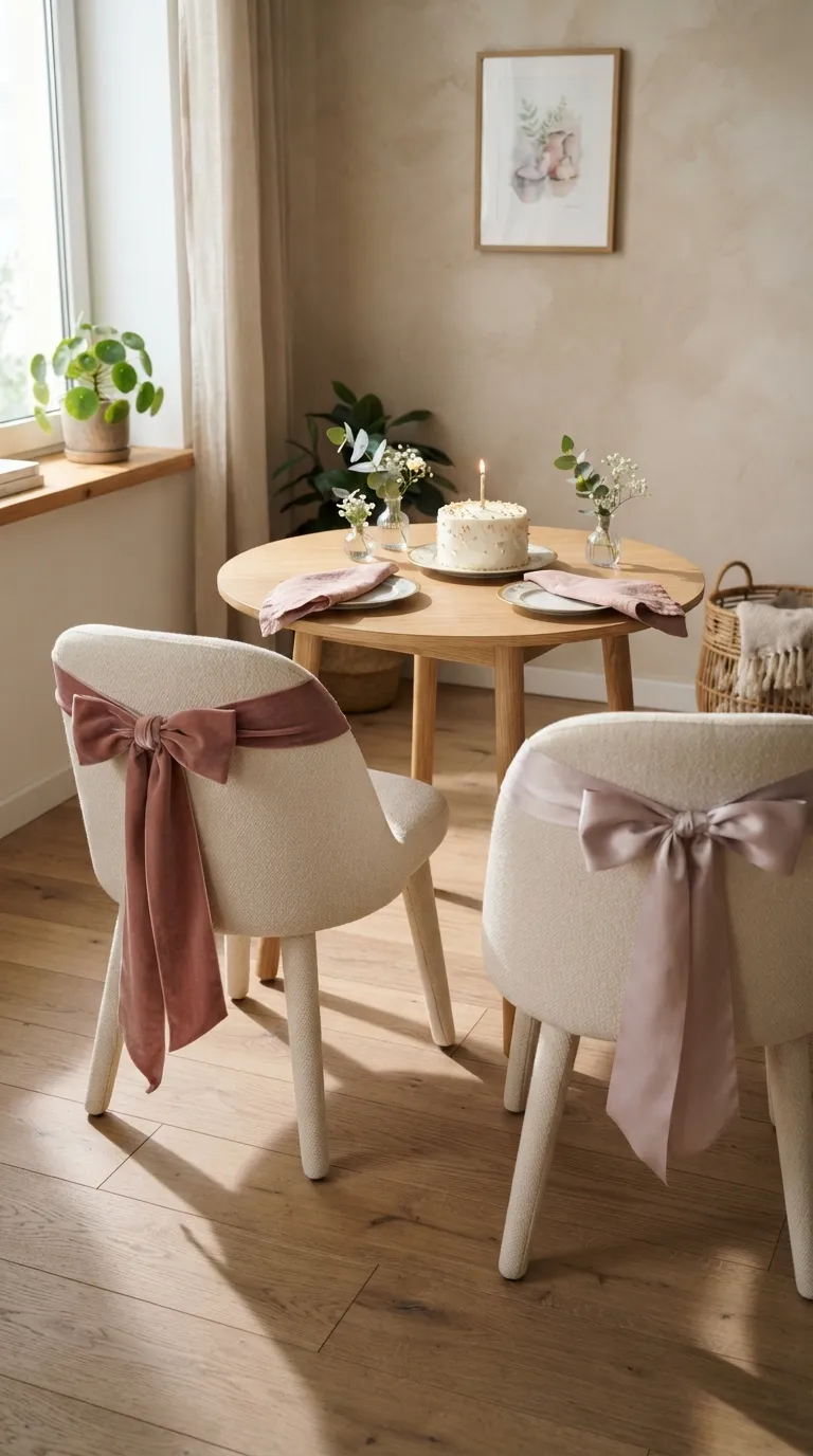 aesthetic birthday decoration ideas Bow-Tied Chair Decor