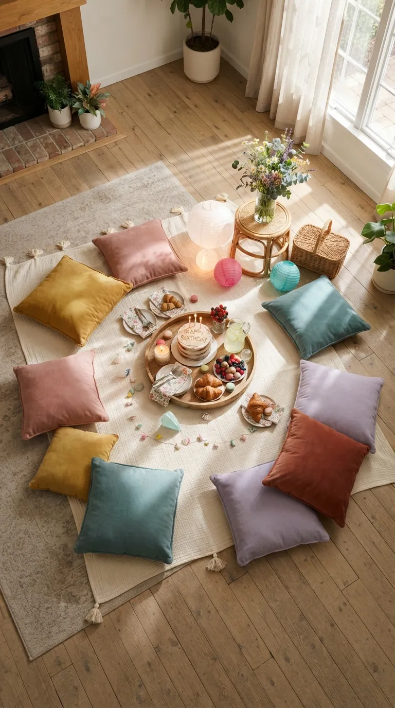 aesthetic birthday decoration ideas Colorful Floor Picnic