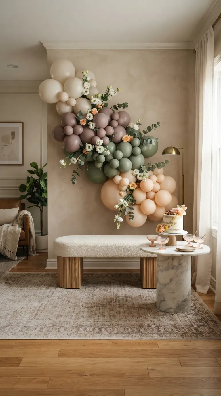 Background Birthday Party Balloon Wall With Florals