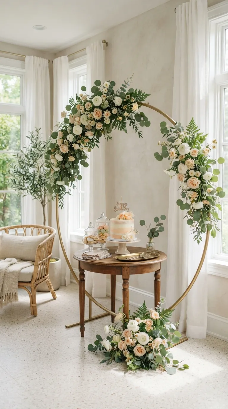 Background Birthday Party Floral Hoop Display
