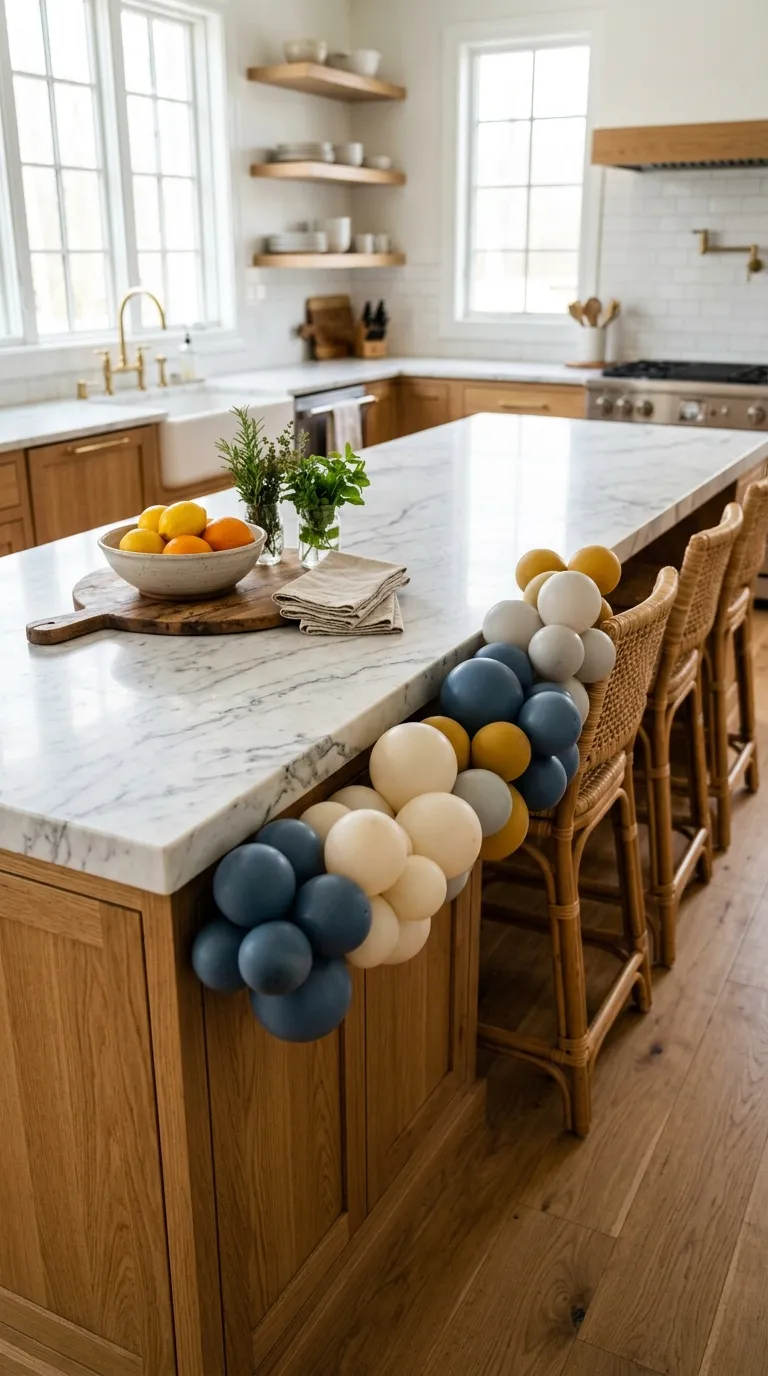 Balloon Simple Decorations Balloon Garland Along a Kitchen Island
