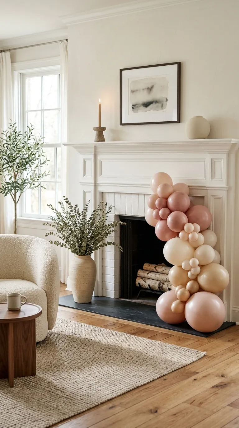Balloon Simple Decorations Blush Balloons by the Fireplace