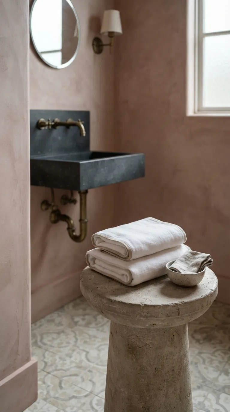 bathroom towel decorating ideas for a luxury look Arrange Guest Towels on a Small Pedestal