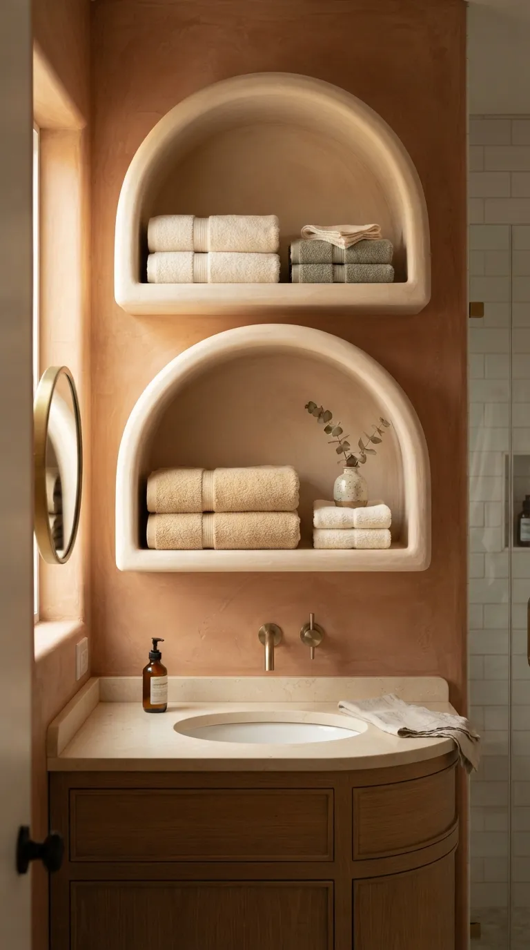 bathroom towel decorating ideas for a luxury look Create a Curved Towel Display With Arched Shelves