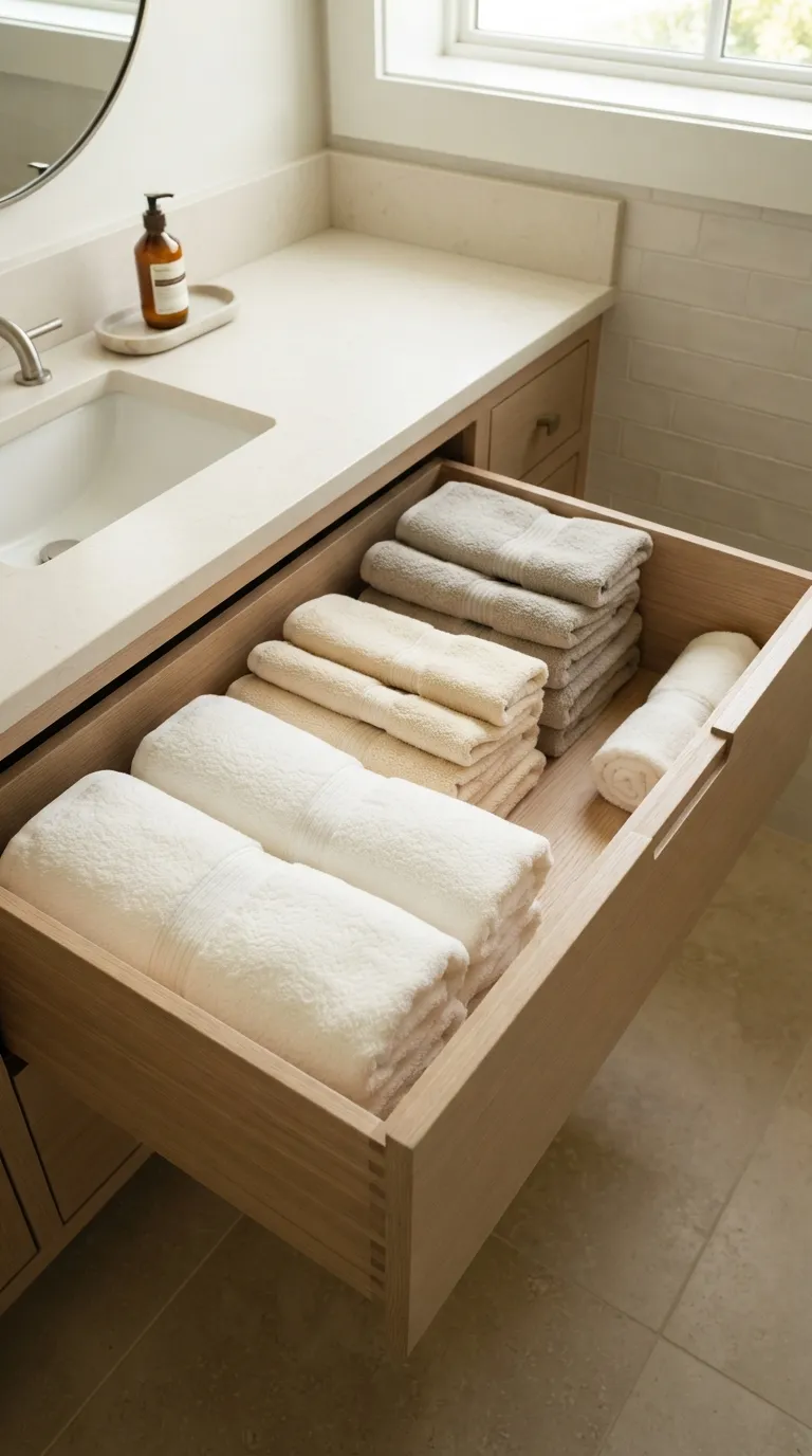 bathroom towel decorating ideas for a luxury look Fold Oversized Towels Into a Clean Spa Stack