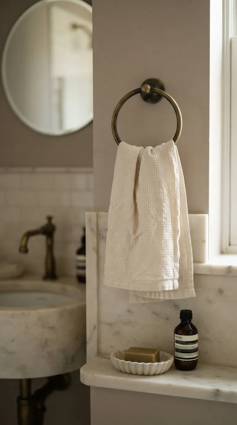 bathroom towel decorating ideas for a luxury look Hang a Textured Hand Towel Over a Ring