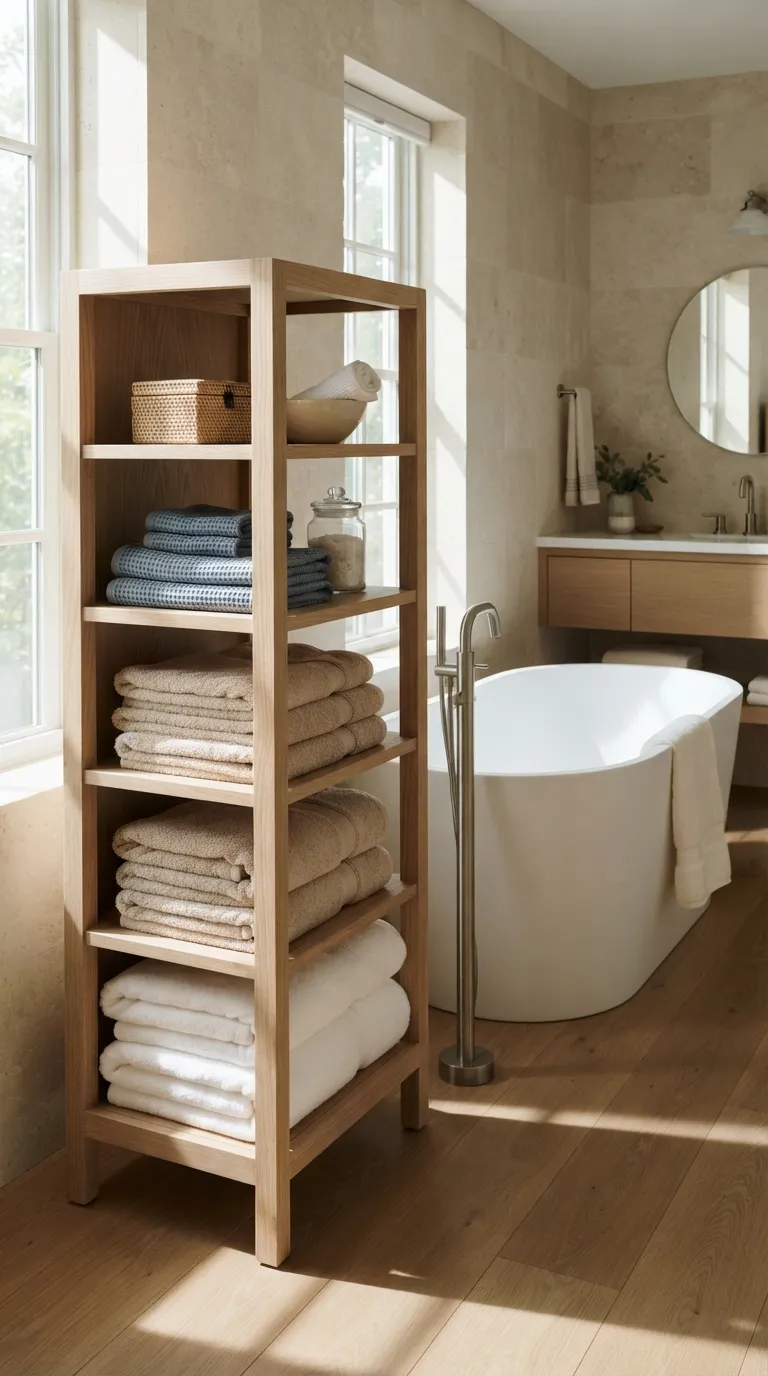 bathroom towel decorating ideas for a luxury look Layer Neutral Towels With a Soft Accent Color