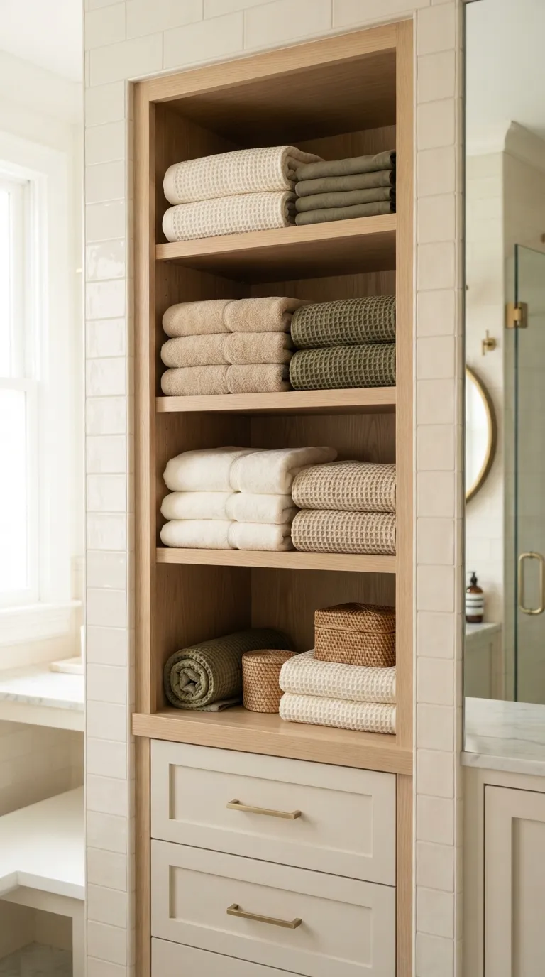 bathroom towel decorating ideas for a luxury look Mix Waffle-Weave and Smooth Cotton Towels