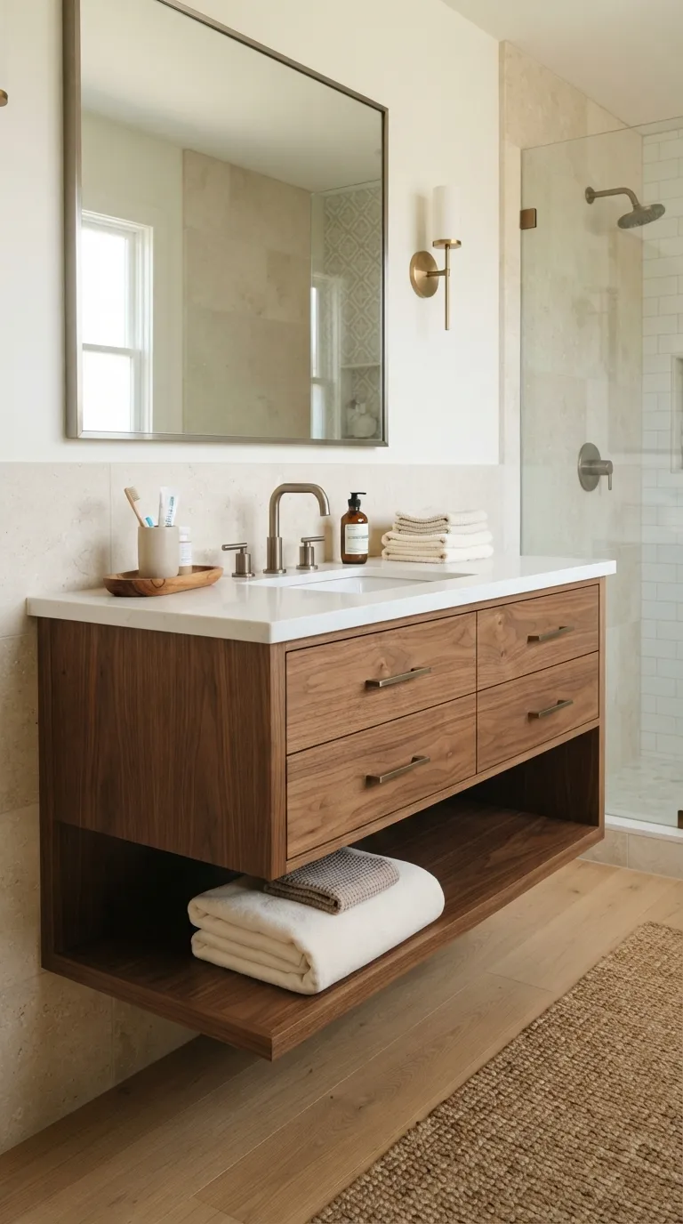 bathroom towel decorating ideas for a luxury look Pair Towels With Warm Wood Accents