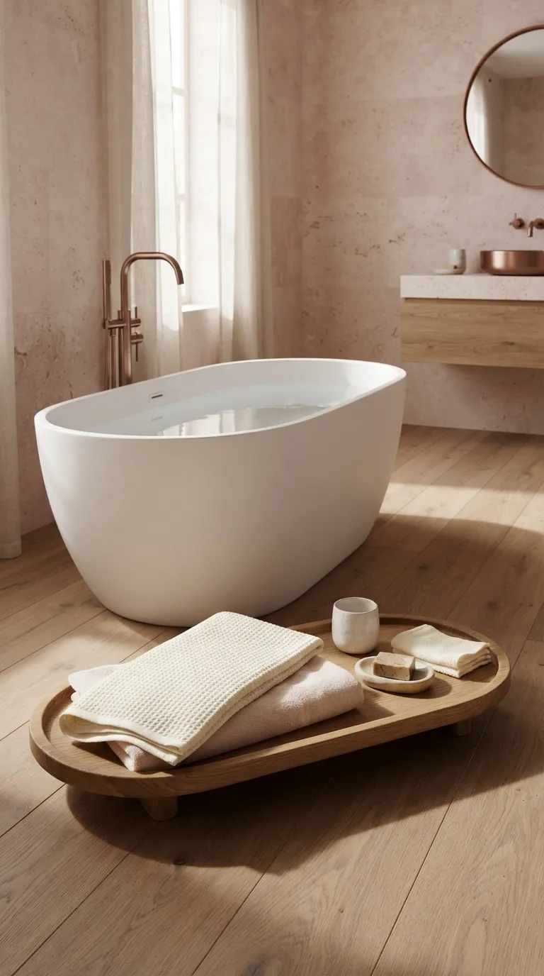 bathroom towel decorating ideas for a luxury look Style a Towel Tray Beside the Bathtub