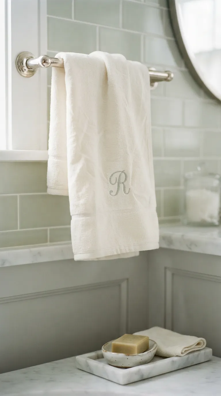 bathroom towel decorating ideas for a luxury look Use a Monogrammed Towel as a Focal Detail