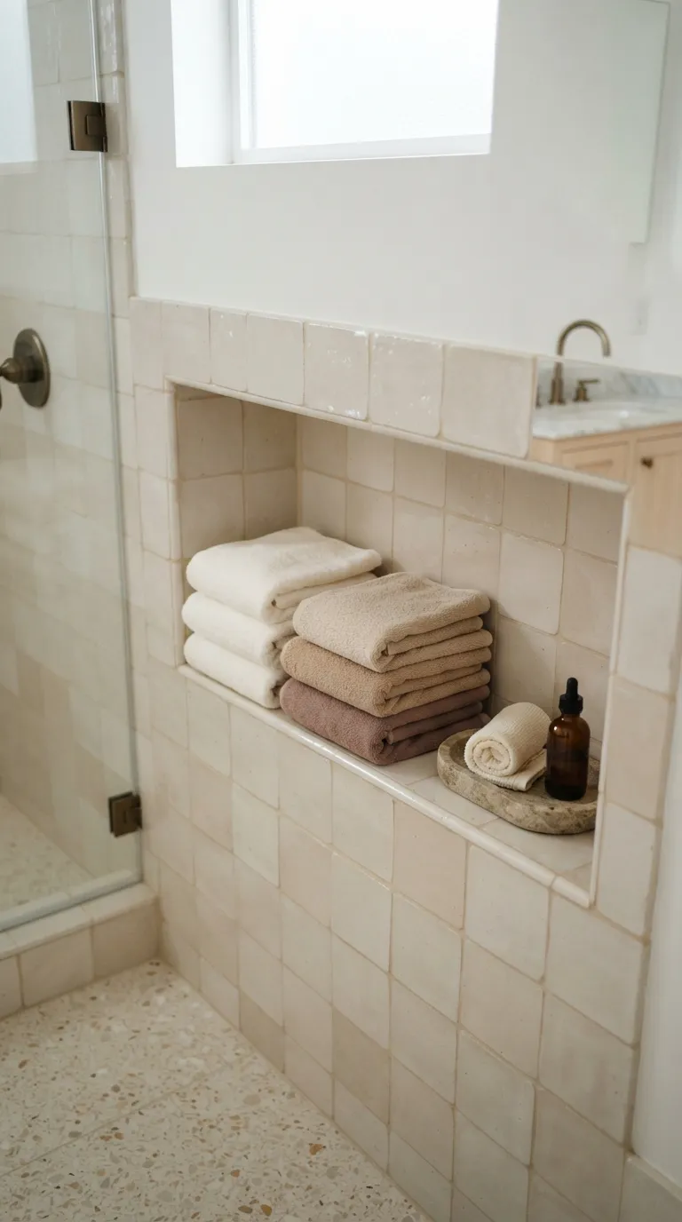 bathroom towel display ideas for guest bathrooms Arrange Towels Inside a Recessed Wall Niche